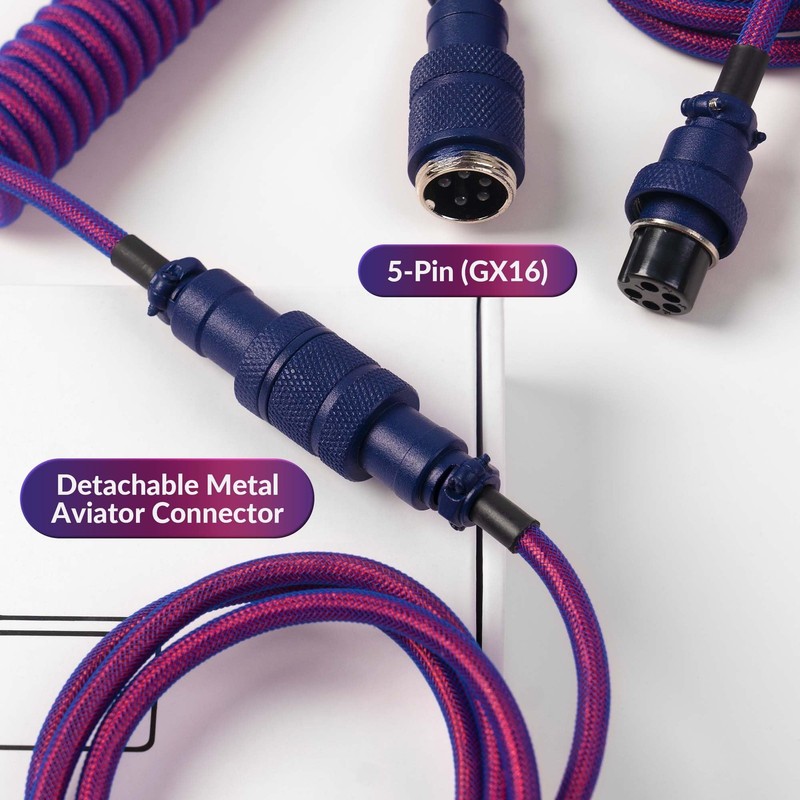 Premium Coiled USB-C Angled Purple Cable, 5-Pin GX16 Detachable Metal Connect... gallery
