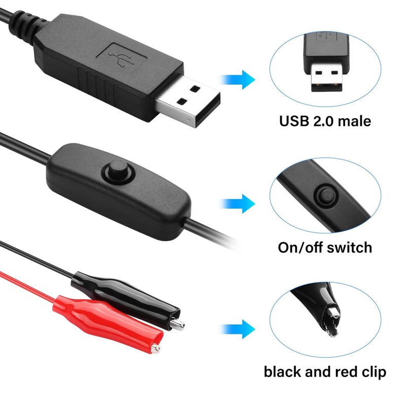 PNGKNYOCN 12V USB to Clip Cord with Power Control Button,USB Male to Alligato... gallery