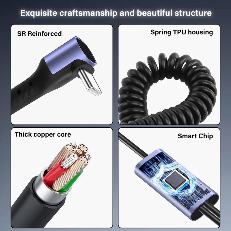 90 Degree USB Type C Spring Cable To 2 Y Splitter Fast Charging Cord 5.9ft gallery
