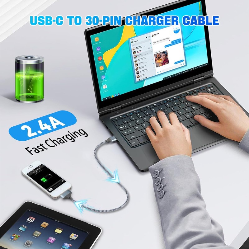 30 Pin to USB Cable，Fast Charging & Sync Cable with iPhone 4S/4, 3G/3GS, iPad... gallery