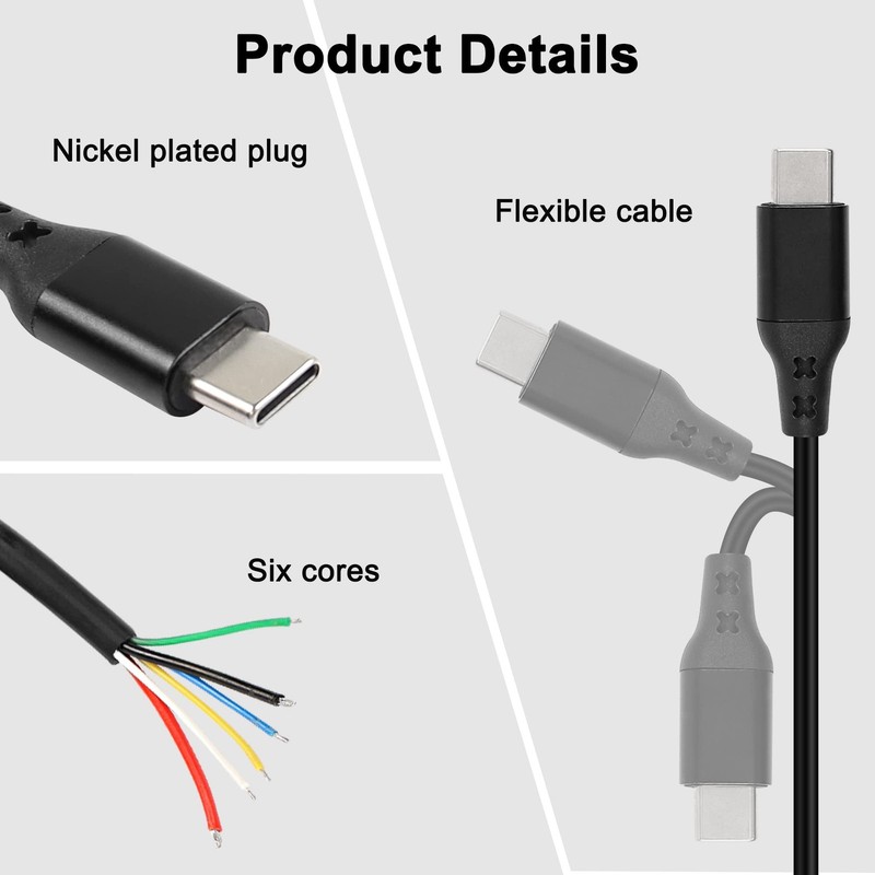 USB Type C PD Pigtail Cable Charge Bare Wire Data Transmission Extension Powe... gallery