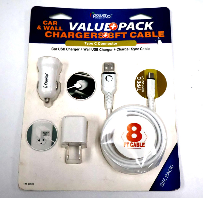 New Power Up 191-05978 Car & Wall Charger Value Pack + 8ft