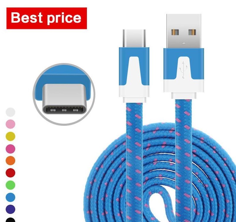 Fabric Braided flat Data Sync USB Charger Cable FOR MICRO-C TYPE REVERSIBLE PIN gallery
