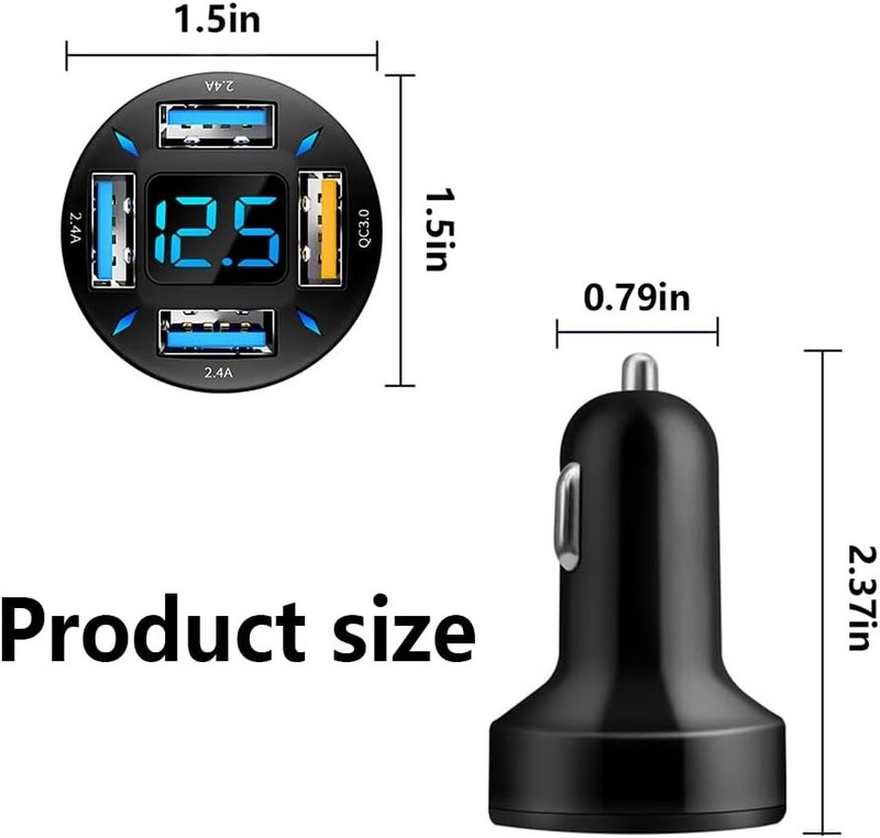 Super Fast 66W Aokdom Car Charger 4 Ports QC 3.0 + USB 2.4A, LED & Voltmeter, 12 gallery
