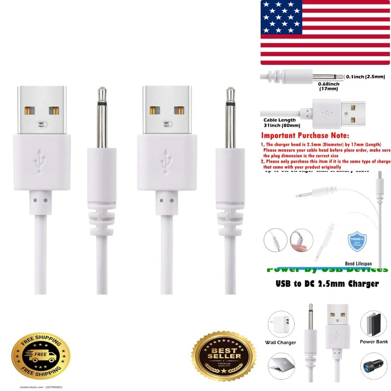 2 Pack 2.7ft USB to DC 2.5mm Fast Charger Cord – Quality Replacement