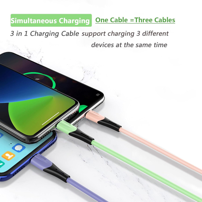 Multi Charging Cable (2Pack 5FT), 3 in 1 Universal USB Charging Cable for Multip gallery
