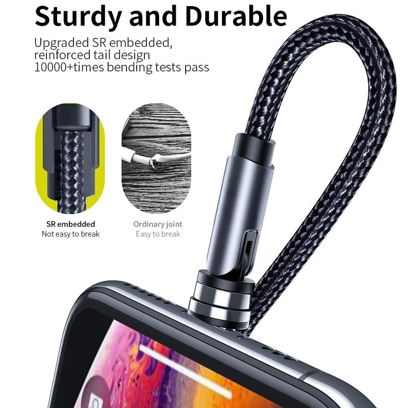 540° Rotation Charging Cable 7-Pack Magnetic Braided USB Type C Micro USB Black gallery