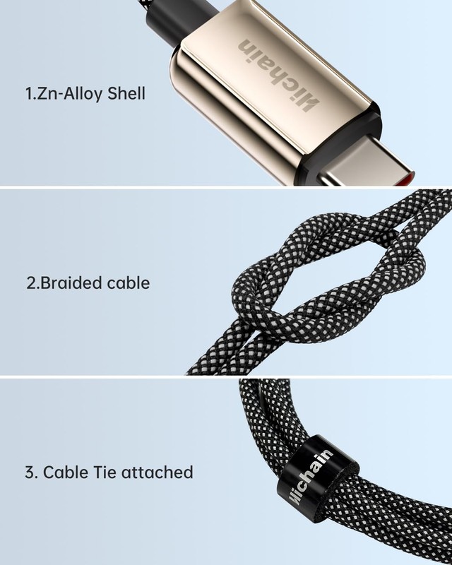 6FT USB C to USB C Cable Fast Charge, Silver Zinc Alloy & Nylon Braided Cable... gallery