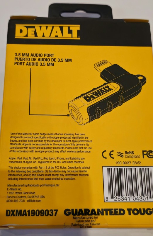 Brand New DEWALT 90 Degree 3.5 MM Adapter For iPhone, iPad, iPod gallery