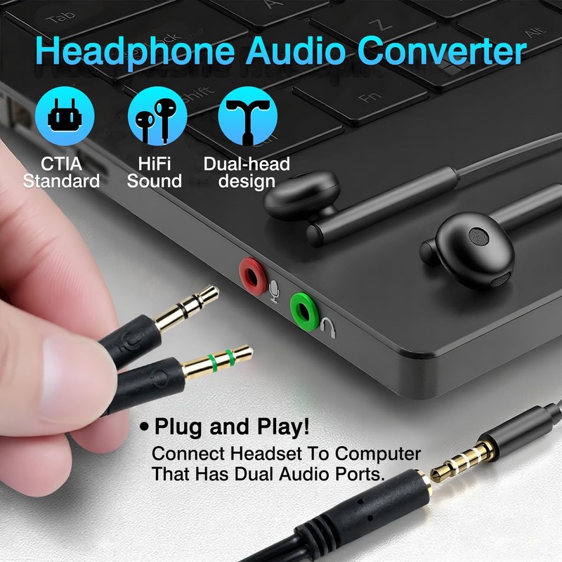 Enhanced Headphone Splitter For PC 3.5mm Female To Dual Male Audio Aux Cord gallery
