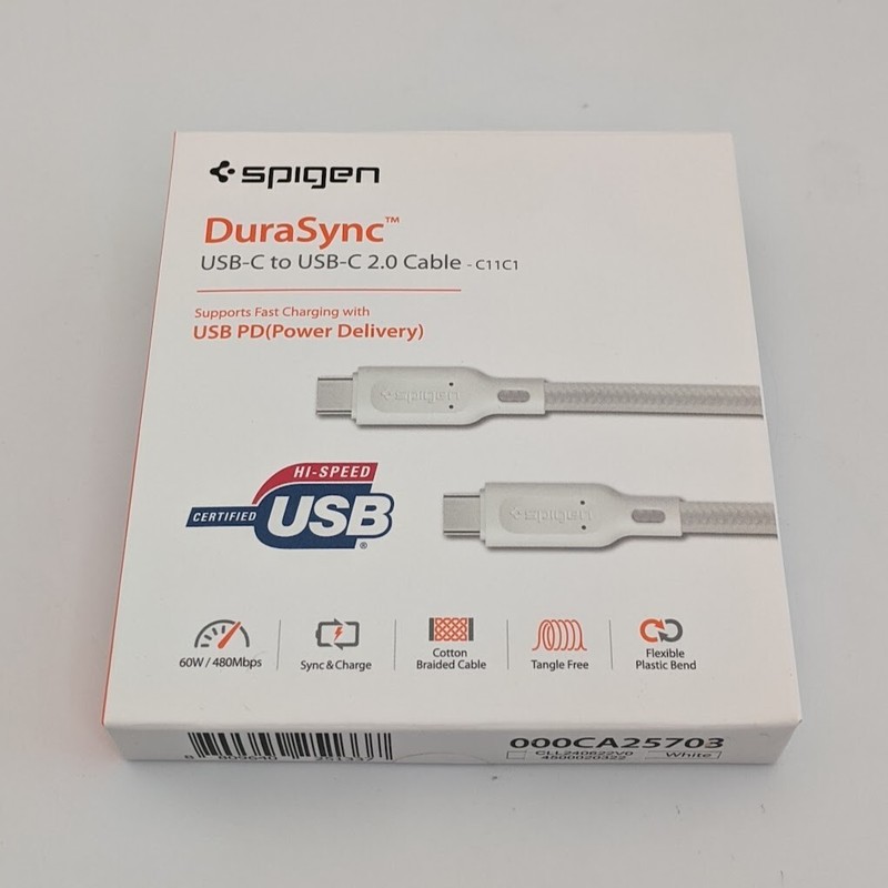 Spigen DuraSync 60W USB C - USB C 2.0 Sync & Charging Cable - White gallery