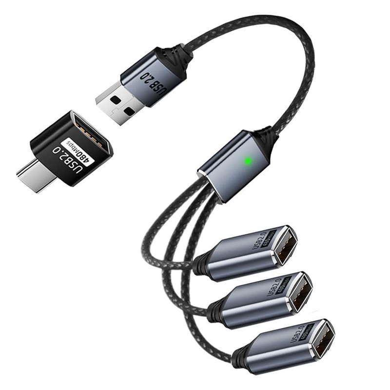 USB Splitter 1 in 3 Out, with USB C Adapter, USB 1 Male to 3 Female Extender ...