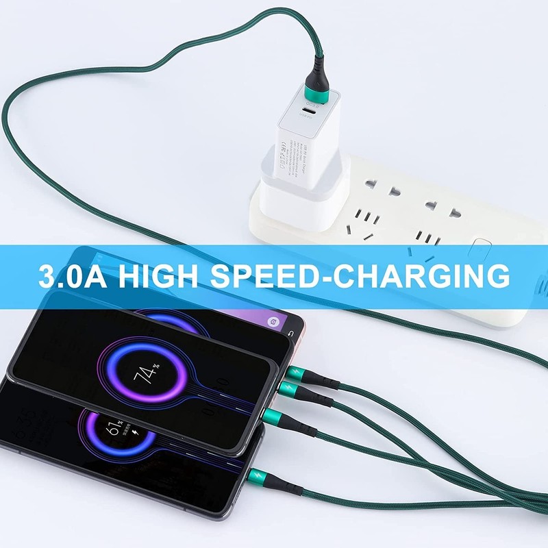 SIQIWO USB C to Multi Charging Cable, [3A 4ft 2 Pack] Nylon Braided Green gallery