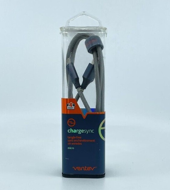Ventev 4-Ft Charge/Sync Alloy Cable for Micro USB Devices – Silver/Gray