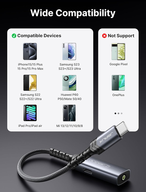 USB C to 3.5Mm Headphone and Charger Adapter, 2-In-1 AUX Mic Jack with PD 60W Fa gallery