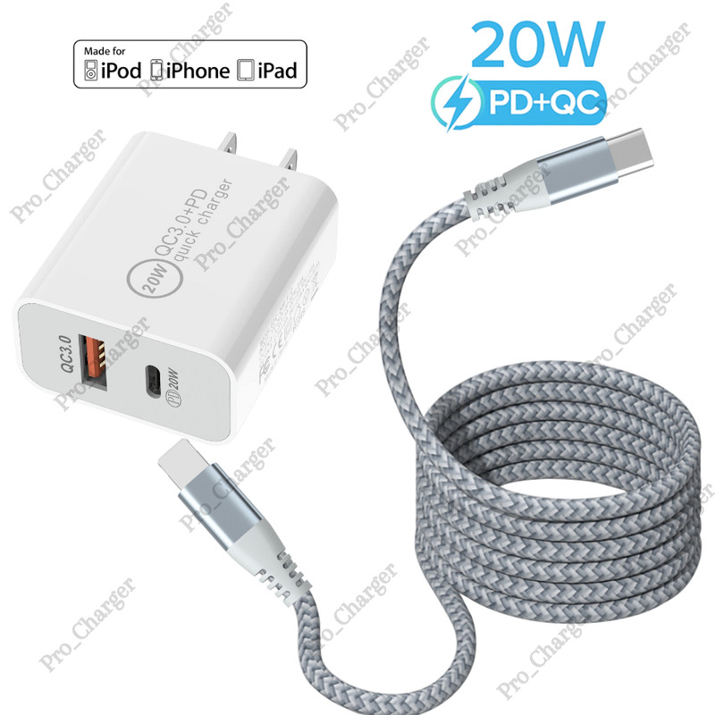 20W USB-C Power Adapter Block PD Fast Charger Cord For iPhone 14 13 12 11 Pro XR