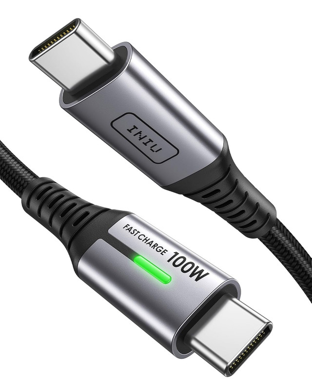 100W USB C to USB C Cable, [1Ft, Black] Short USB C Fast Charger Cable