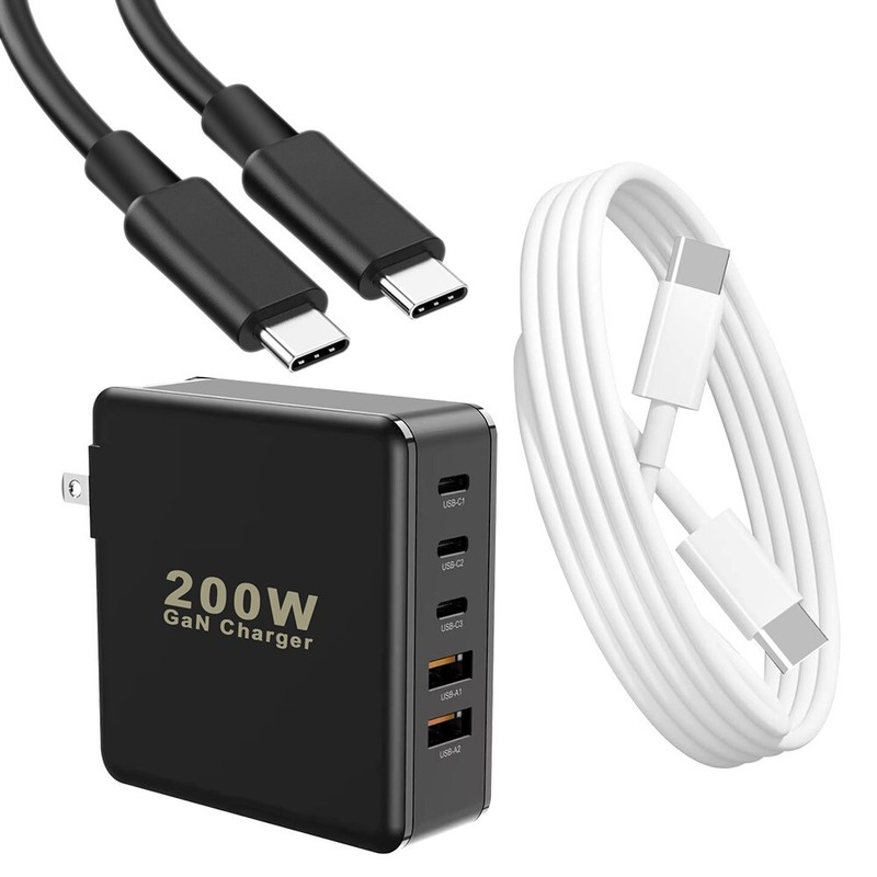 Premium Gan 200W USB C Charger with 5 Ports – 3X USB-C PD 3.0 and 2X USB- QC 3.0