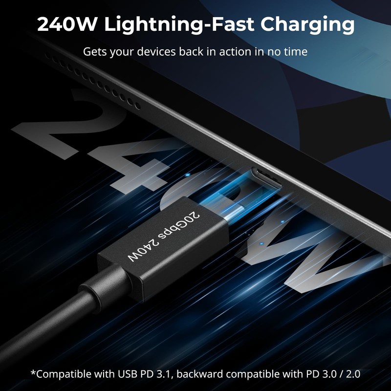 USB-C Male to Female Data Cable (7.9 inch), 240W Fast Charging / 20Gbps Data ... gallery