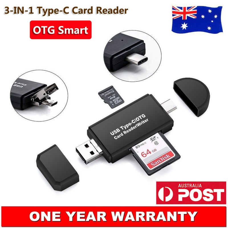 3in1 Micro USB Type-C OTG HUB Adapter SD/TF/Micro Card Reader For Macbook Pro AU