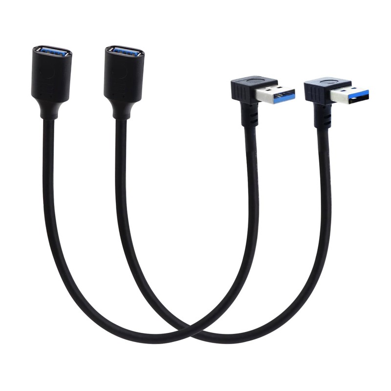 2 Pack Short 90 Degree Up Down Angled USB 3.0 Male To Female Extension Cable