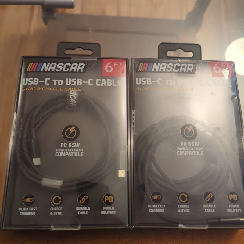 Lot Of 2 Nascar 6ft Type C To Type C Charging Cable – Black – NEW IN BOX