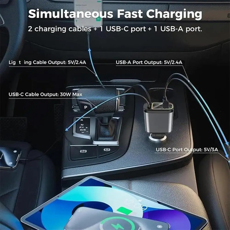 120W Car Charger Star Night Light Fast Charging Cigarette Lighter USB Adapter AU gallery