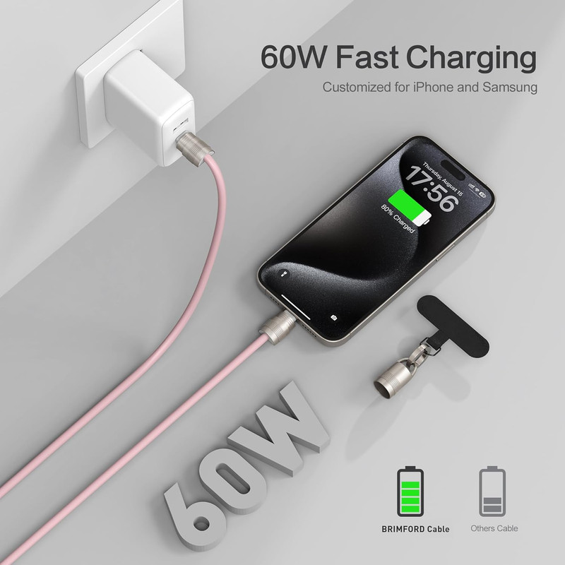 Phone Lanyard, Phone Charm,3.3 Ft 60W Fast Charging USB C Cable with 2 Extra Pho gallery