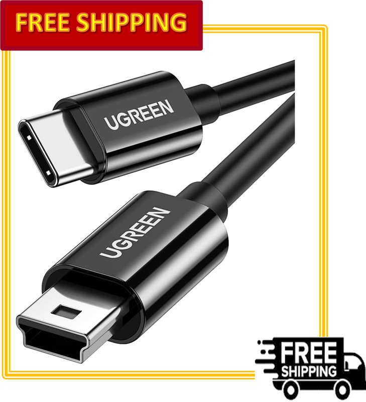 UGREEN Mini USB to USB C Cable Compatible with Mini B Devices – PVP Black 3 Ft