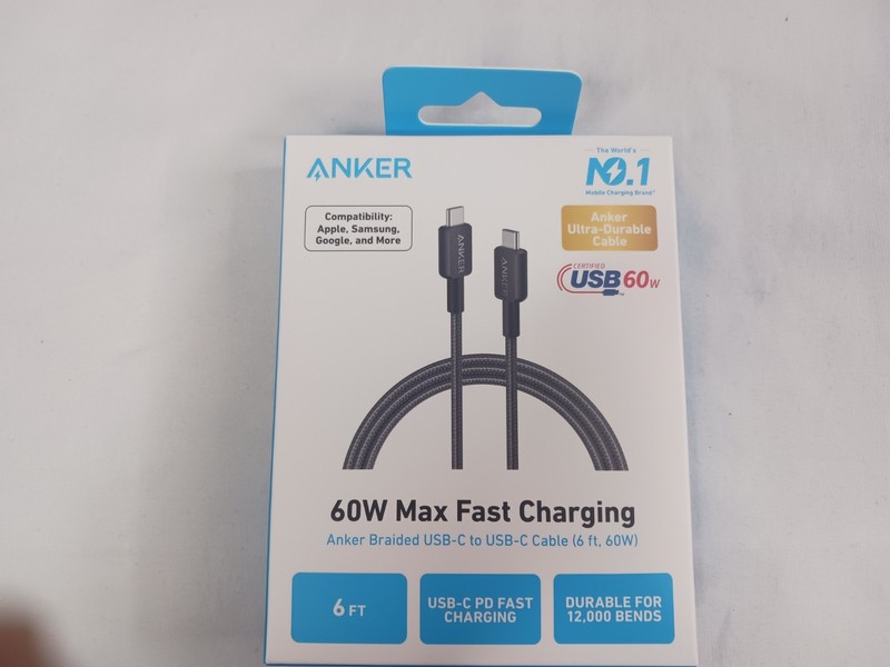 Anker 6′ 60W Braided USB-C to USB-C Max Fast Charging Cable – White