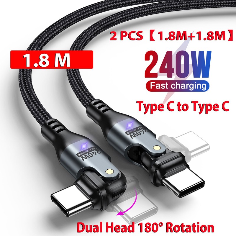 2 PCS【1.8M+1.8M】240W USB C to USB C Fast Charging Cable for Phone 16/15/Ma-Book