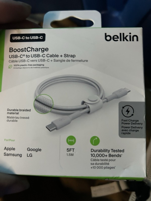 Belkin BoostCharge 5ft Braided USB-C Cable Gray Fast Charge for Apple Samsung