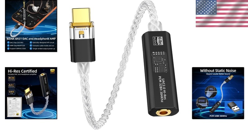 USB C to 3.5mm Hi-Res DAC Adapter - Dual Chip CX31993 for Superior Sound Quality gallery