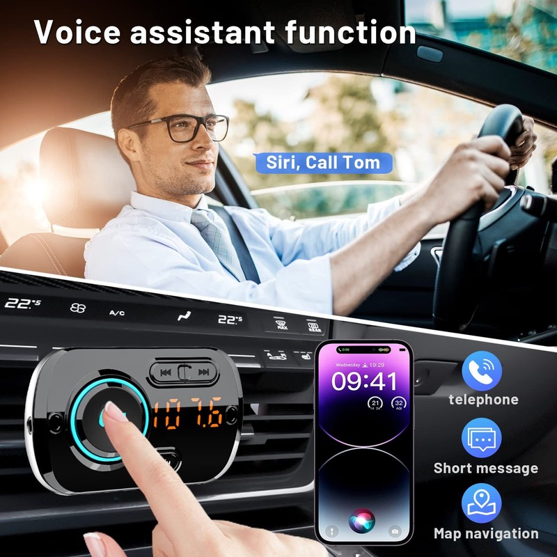 Bluetooth FM Transmitter for Car, Wireless Radio Adapter Car Music Player Rec... gallery