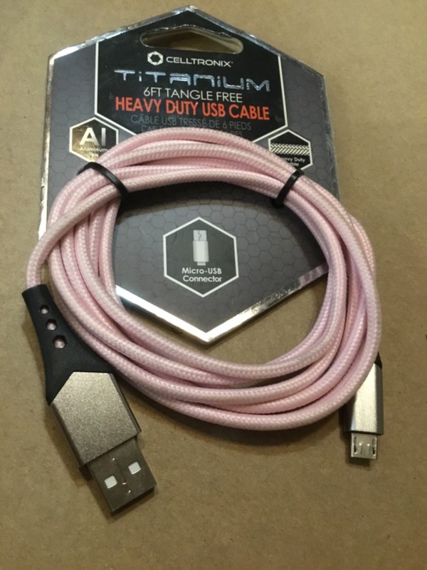 Celltronix Titanium 6Ft Tangle Free Heavy Duty USB Cable Micro USB – PINK