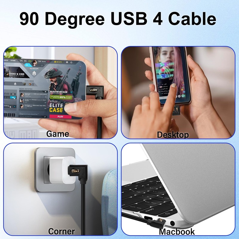 USB4 C Cable 90 Degree Right Angle 240W 40Gbps 8K Video 0.3m 1 Ft Type C gallery