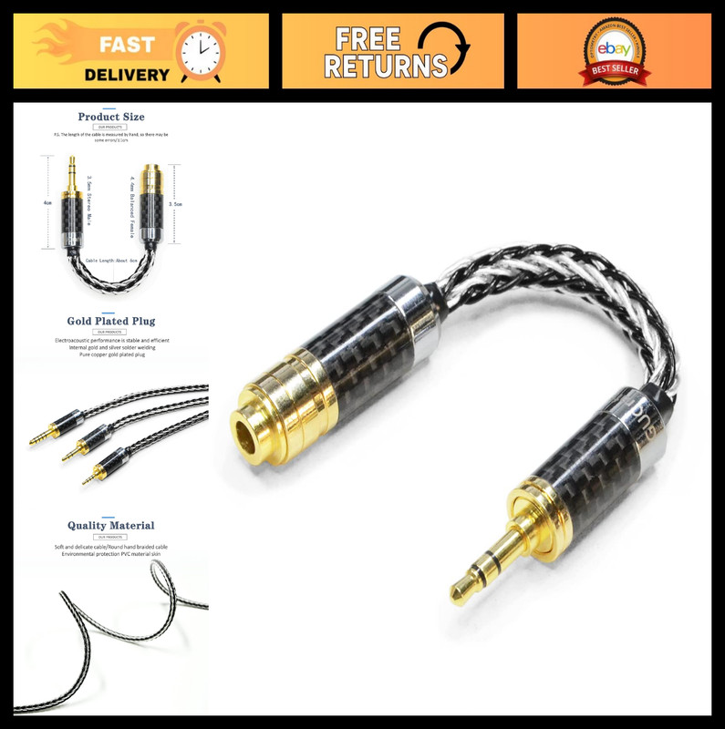 3.5mm to 4.4mm Balanced Headphone Adapter Cable – 7N Crystal Copper/Silver Audio