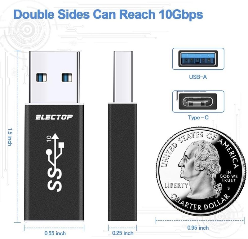 USB A to C Adapter 10Gbps 3.1 Gen 2 Male to Female Converter Black gallery