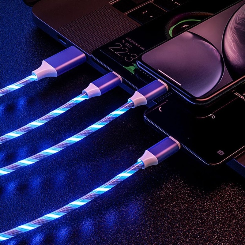47 Inch Blue Multi Connector Fast Charging Cable USB A To C/Micro LED Cord gallery