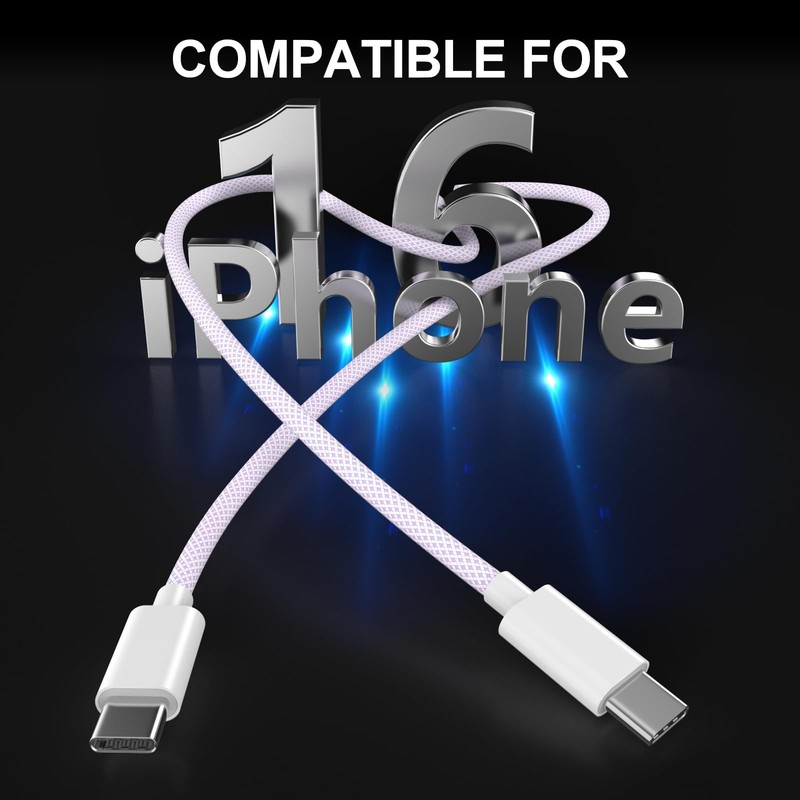 [MFi Certified] iPhone 17 16 15 Charger Cord 6FT, 2 Pack 60W 2P-6FT, Purple gallery