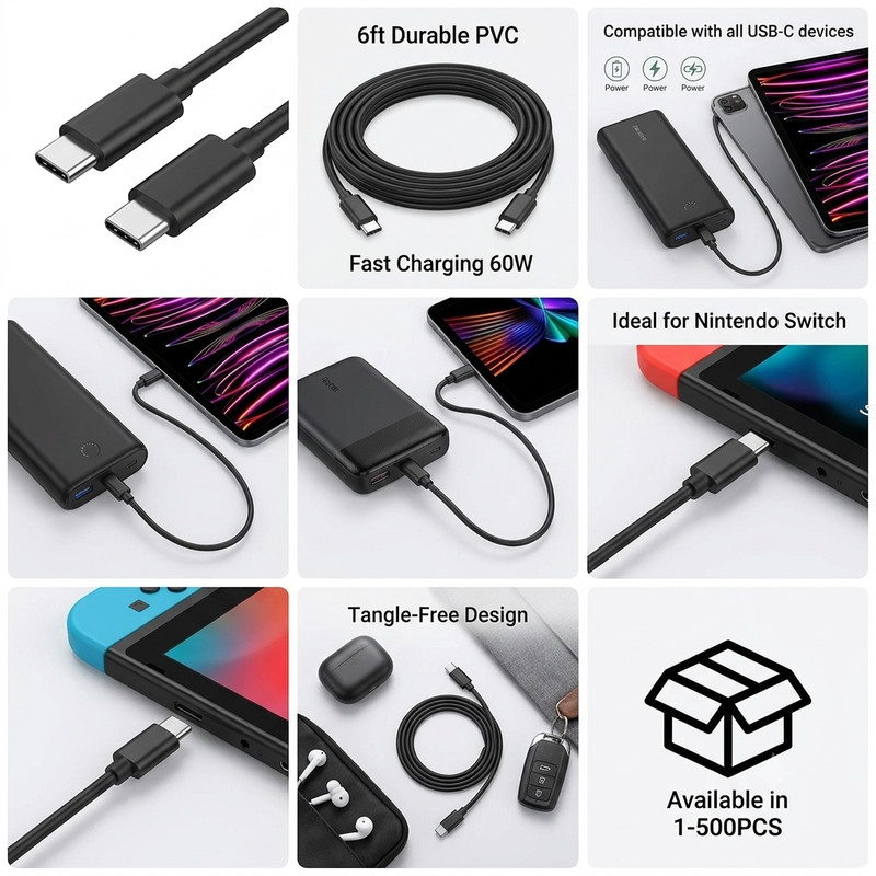 USB-C to USB C Type-C Fast Charging Data SYNC Charger Cable Cord 3 ft gallery