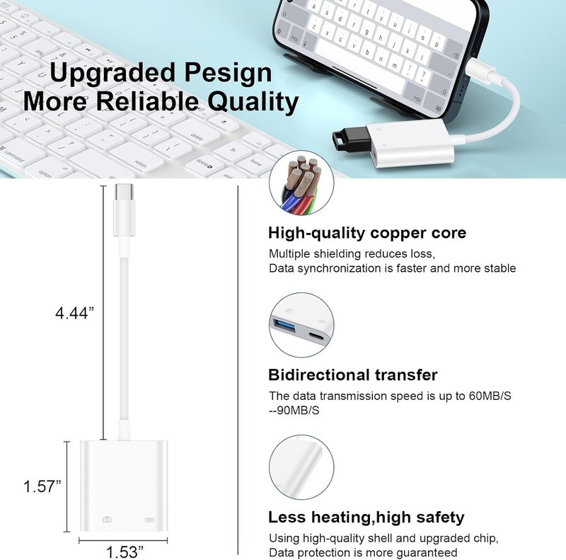 USB C to USB Camera Adapter for iPhone 16, Portable USB C Male to Female USB OTG gallery