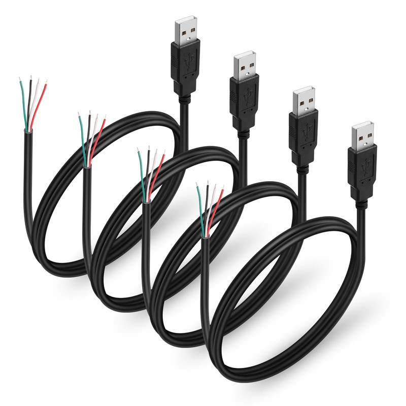 4Pcs USB 2.0 Male Plug 4pin Bare Wire USB Power Data Cable DIY Pigtail Cable