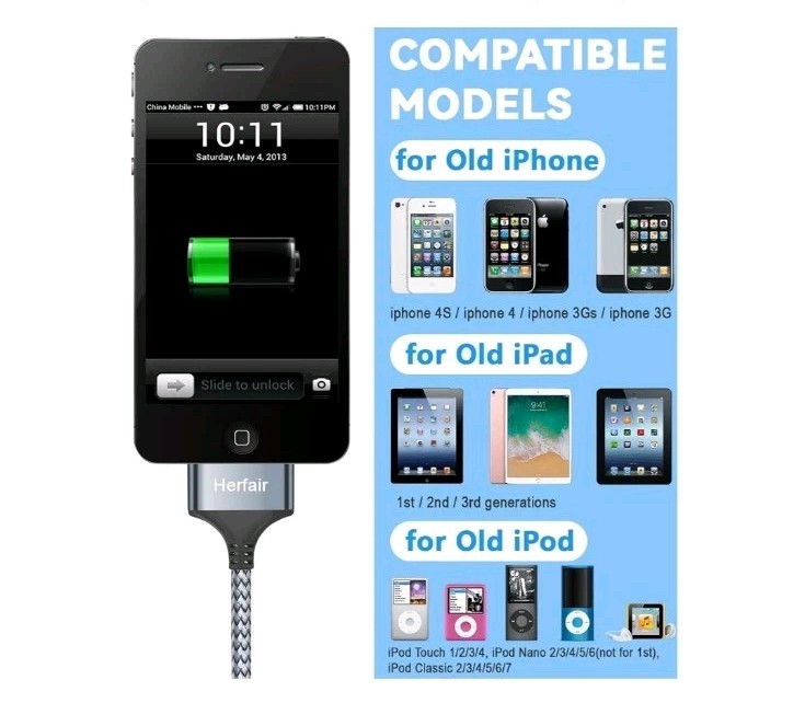 30 Pin to USB C Adapter Ipod Charger Nylon Braided Fast Charging Data Cord.... gallery