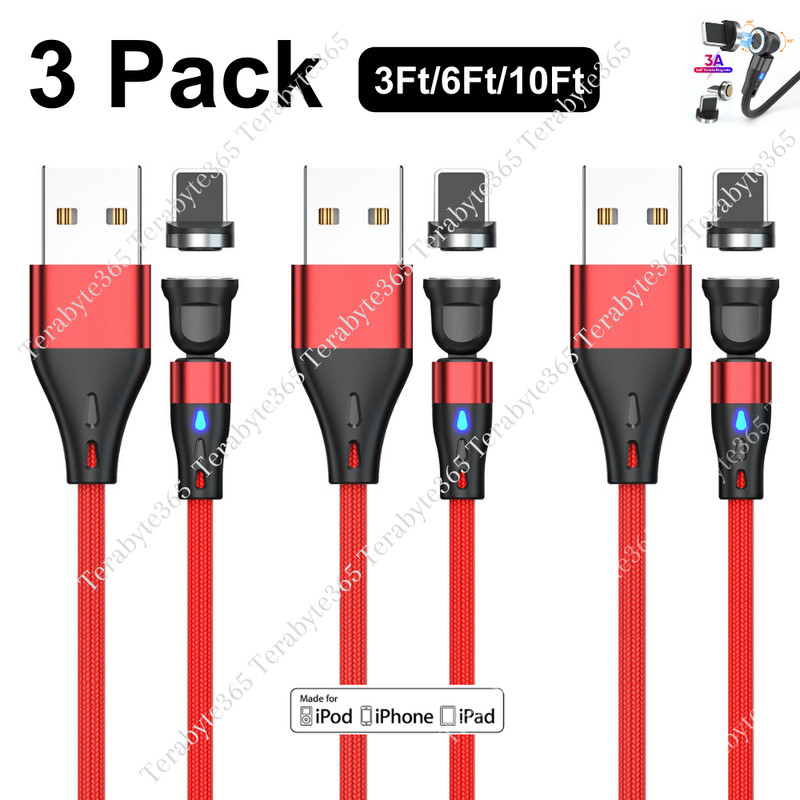 3Pack 540° Magnetic USB Fast Charging Cable Cord For iPhone 14 13 12 11 XR XS 8
