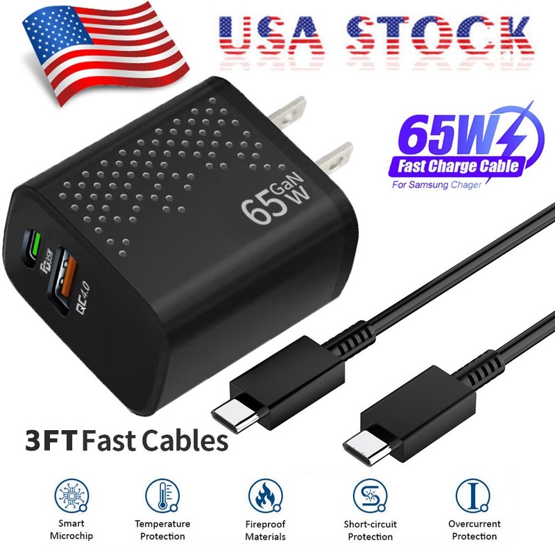 ⚡ 65W Super PD Power Adapter Duo Wall Charger+Cable For Samsung Xiaomi Android gallery