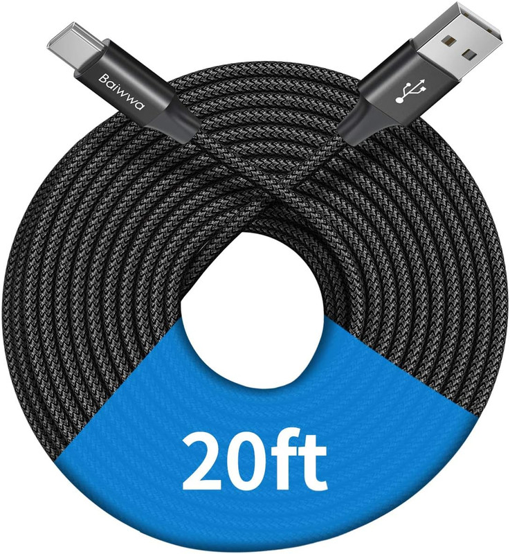 [ 20Ft/6M ] Extra Long USB C Cable, Premium Nylon Braided USB a to Type C