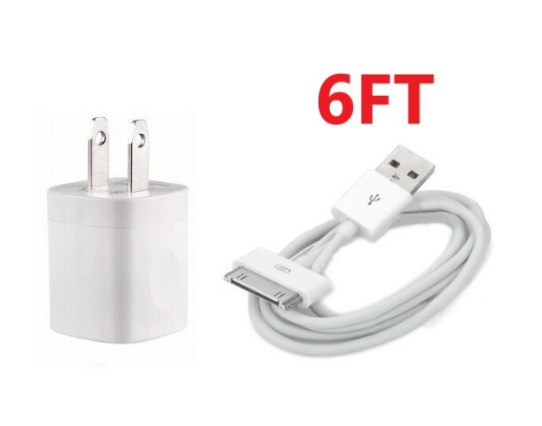 Home Wall AC Charger +6FT 30 pin Data Charging Cable for iPhone 3G 4 ipod Nano