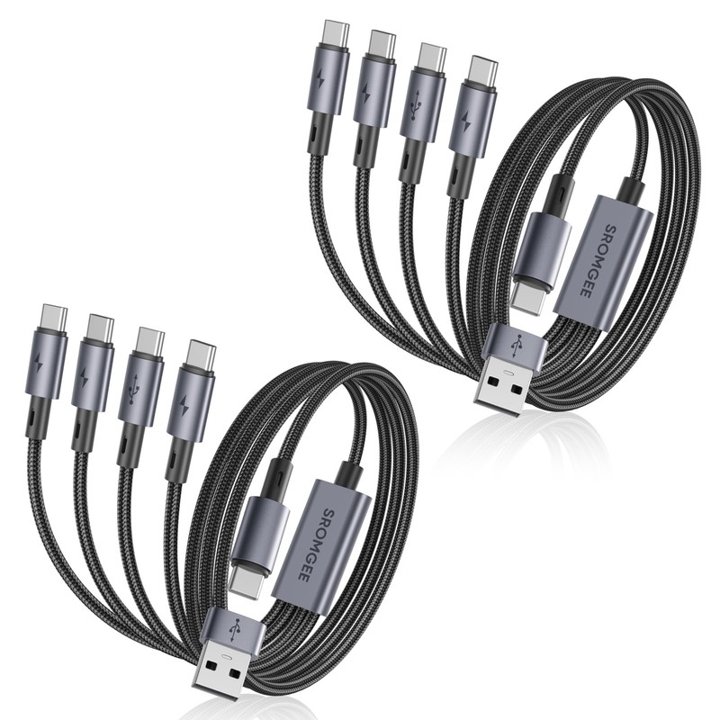 USB C Splitter 4 in 2 Multi Charging Cable [2Pack 5ft], USB A/C to USB C QC 3…