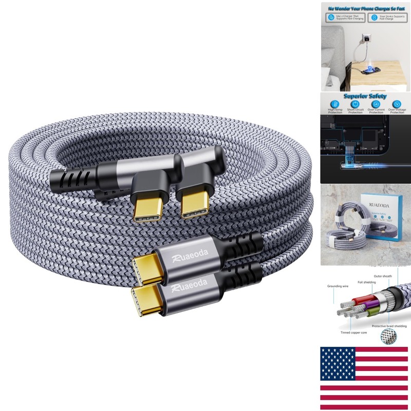 2-Pack Braided 6ft USB C Fast Charging Cable with Right Angle Design
